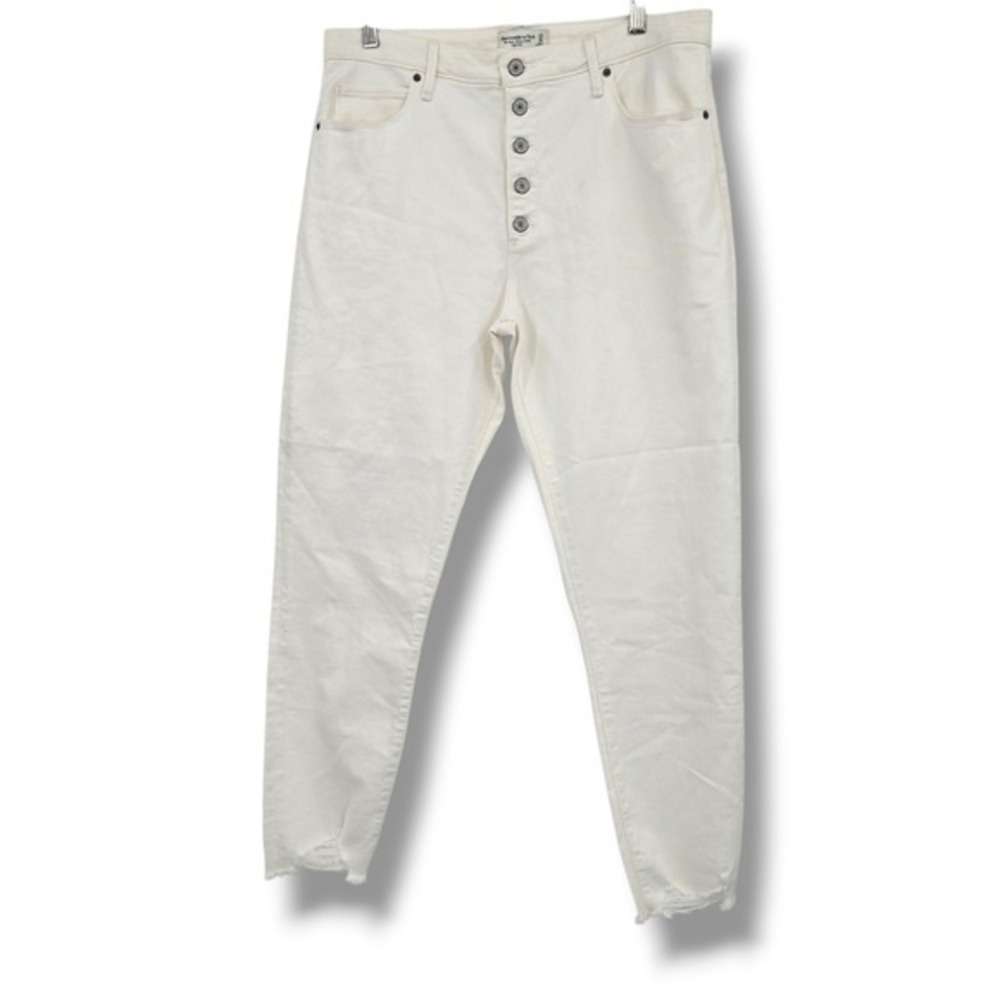 Abercrombie & Fitch The Super Skinny Ankle High Rise White Button Fly Jeans